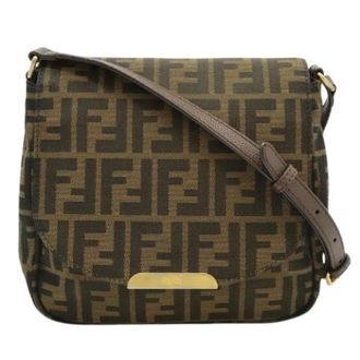 Fendi Pre-owned Cross Body Bags, female, Brown, Size: ONE SIZE Pre-owned Zucchino Pochette Shoulder Bag