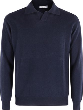 KANGRA Blue Extrafine Merino Wool Skipper Collar Sweater