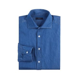 Fay Overhemden, Heren, Blauw, XL, Denim, Denim Shirt