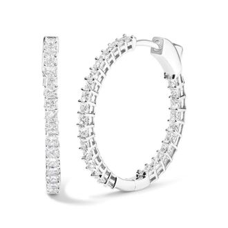 House of Brilliance 14K White Gold 3.0 Cttw Princess Cut Diamond Inside Out Hoop Earrings (G-H, SI2-I1 ) - 28 MM