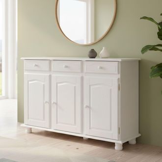 Dmora Dmora Buffet 3 Portes 3 Tiroirs En Pin Massif Vernis &Agrave; LEau Blanc