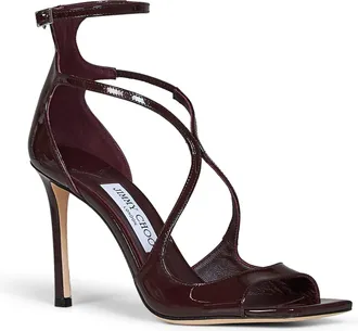 Jimmy Choo London Womens Sandals Azia 95 Patent Leather Brown Cotton (natural)