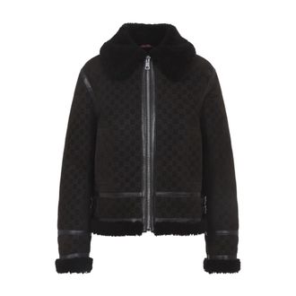 Gucci Printed Suede Shearling Jacket - Dames - Leren en Su&egrave;de Jassen - Bruin - S - Leer - Jassen