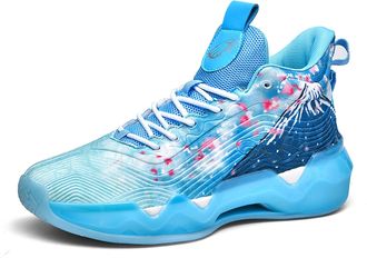 Generic Mens Basketball Shoes High Top Anti Slip Shock-Absorbing Running Fashionable Durable Training Boots Walking Shoes(Blue,8.5 UK)