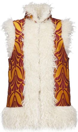 La DoubleJ Papyrus Jacquard Mouwloze Folk Jas - Dames - Bodywarmers - Geel - S - Polyester - Jassen