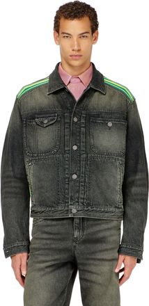 Diesel Trucker jacket with striped shoulder bands - Denim Jackets - Man - Black