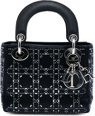 Dior Borsa a tracolla Lady Dior mini in raso e cristalli con motivo Cannage 2017 - Nero