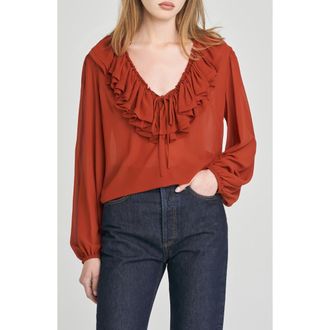 Wayf Agnes Ruffle Top in Brick at Nordstrom, Size X-Small