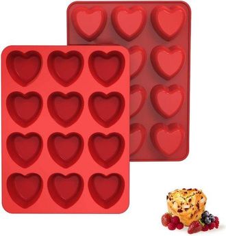 OEM Molde Para Hornear Magdalenas Con Forma De Coraz&oacute;n Para 12 Magdalenas - 2 Piezas De Silicona
