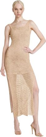 Simona Corsellini Abito midi sottoveste con spacchi in crochet lurex - Dames - Kleedjes - Beige - L - Kleedjes