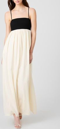 French Connection Phoebe Mixed Media Maxi Dress in Black-Porcelain Cream at Nordstrom, Size X-Small