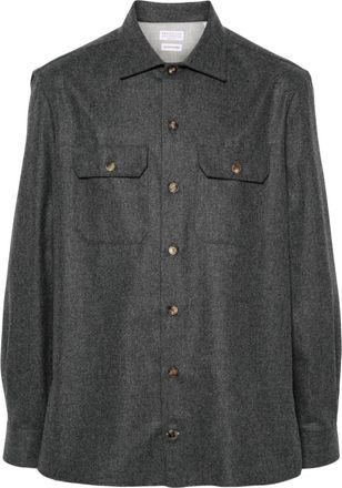 Brunello Cucinelli m&eacute;lange-effect shirt - men - Virgin Wool/Cotton - L - Grey