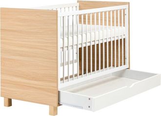 Beliani Culla minimalista 60 x 120 cm Dimensioni standard con barre regolabili in altezza MDF e legno di pino Bianco Marrone chiaro Gunnar