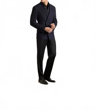 Zanella Devon Flat Front Super 110S Wool Serge Trouser In Black