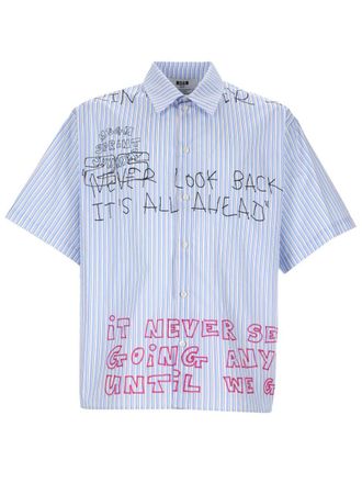 Msgm Blue White Stripes Cotton Shirt