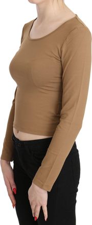 Gianfranco Ferre Round Neck Long Sleeve Slim Crop Top Womens Blouse