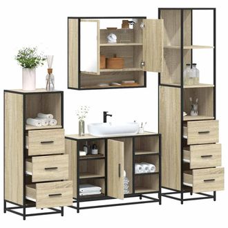 Berkfield Home 4&not;Piece Bathroom Furniture Set&not;Sonoma Oak Engineered Wood