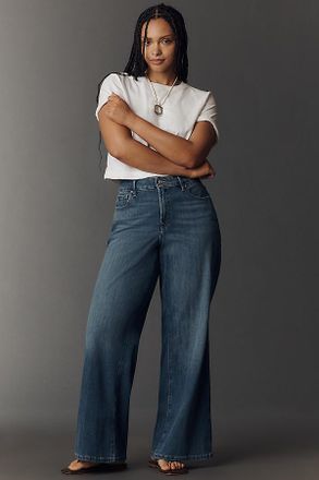 Good American Soft-Tech Good Waist Ankle High-Rise Wide-Leg Jeans