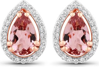 Diana M. Jewels Morganite Pears 8x5mm - 2Pcs + White Diamond F/C Round 1mm ( I1/HI Color ) - 48Pcs ( J Back ) ( White Pen Rhodium ) ( Push Post )