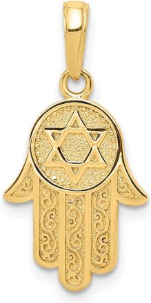Diamond2Deal 14k Yellow Gold Chamseh Hand of God with Star of David Pendant