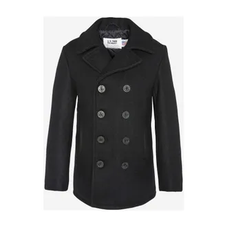 Schott NYC Double-Breasted Coats, male, Blue, Size: XS Classic Melton Wool Pea Coat