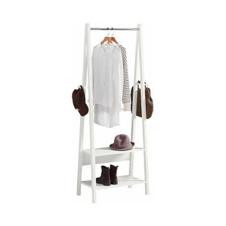 SoBuy Moderna Estanter&iacute;a Escalonada Con 2 Estantes, Estanter&iacute;a De Dise&ntilde;o Con Ganchos Y Barra Para Abrigos,blanco, Frg59-w,es Sobuy Es