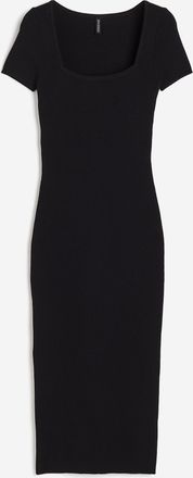 H&M Midikleid aus Rippstrick - Schwarz