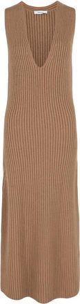 Ferragamo Womens Sleeveless Ribbed Knit Dress In Beige