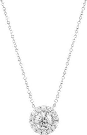 Effy Sterling Silver Lab Grown Diamond Halo Pendant Necklace at Nordstrom Rack, Size 18