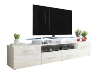 Mirjan24 Mueble Tv Charlotte 117, Blanco + Blanco Brillante, N&uacute;mero De Puertas: 2, N&uacute;mero De Cajones: 2, 194x38x39cm