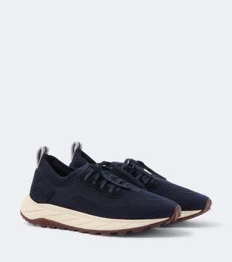 Fedeli Knitted suede-trimmed sneakers