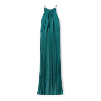 Motivi Lange geplooide lurex jersey jurk - Dames - Avondkleed - Groen - L - Polyester - Kleedjes