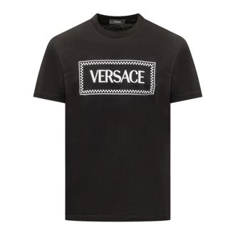 Versace T-Shirts, male, Black, Size: M Embroidered 90s Vintage Logo T-Shirt