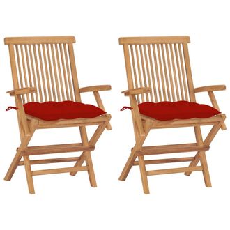 vidaXL Sillas De Jard&iacute;n Con Cojines Rojos 2 Piezas Masivas De Teca - 327545