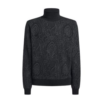 Etro Truien & Vesten, Heren, Zwart, M, Paisley Jacquard Turtleneck Trui