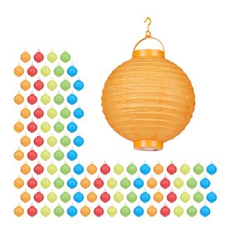 Relaxdays Set De 100 Farolillos Led, Funcionamiento Con Pilas, Interior Y Exterior, Colgante, L&aacute;mpara De Papel, Multicolor, &Oslash; 20cm
