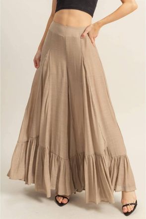 HYFVE High-Waist Ruffle Flared Wide Leg Pants In Taupe