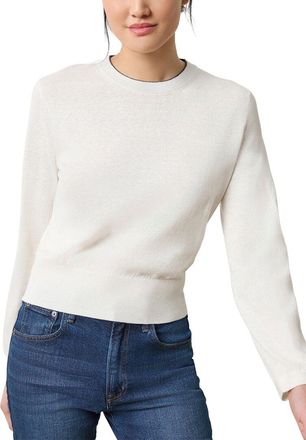 Lilla P Shirred Sleeve Crewneck Linen-Blend Sweater