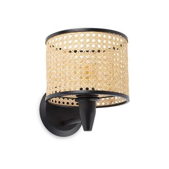 Faro Barcelona Mambo Aplique De Pared Negro/ratan 64307-47