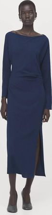 Mango Vestito collo a barca increspature navy - Donna - XS - MANGO