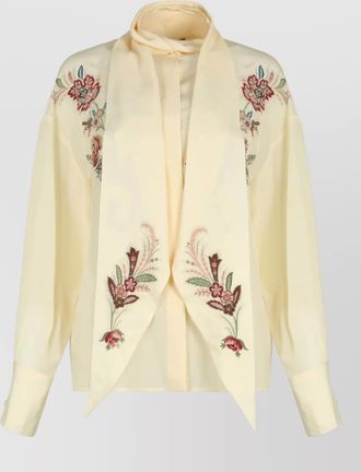 Etro silk crepe blouse ribbon neck floral