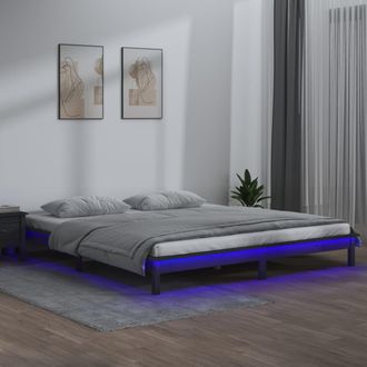 vidaXL Estructura De Cama Doble Con Led Madera Maciza Gris 120x190 Cm Vidaxl