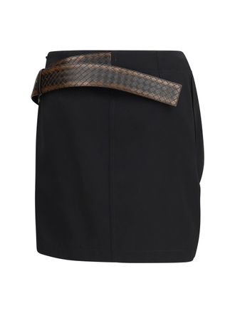 Bottega Veneta Grain De Poudre Merino Wool Mini Skirt - Black