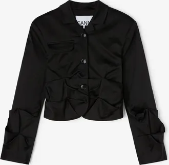 Ganni Black Draped Blazer - Size 10/12 Acetate