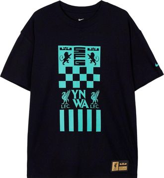 Nike LeBron x Liverpool FC Max90 Soccer T-Shirt Asia Sizing Black Teal FZ8908-010