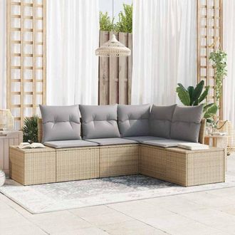 vidaXL Conjunto De Sof&aacute; De Jard&iacute;n 4 Pcs Beige Polirat&aacute;n Vidaxl
