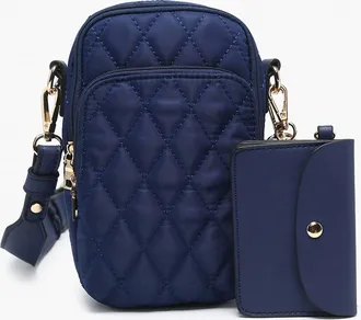 Jen & Co. Womens Parker Vegan Quilted Crossbody Bag In Navy