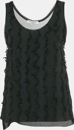 Sandro Black Rib Knit Frayed Detail Tank Top