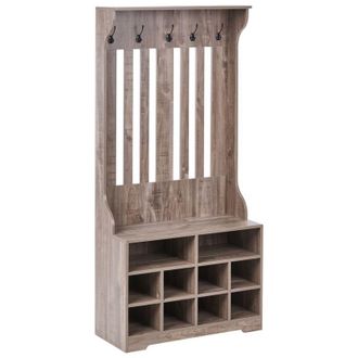 Beliani Zapatero Con Perchero 10 Compartimentos Para Zapatos 5 Ganchos Marr&oacute;n Oscuro Deniliquim