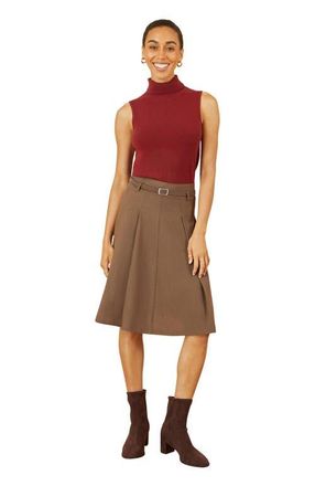 Yumi Pleated Midi Skirt With Belt in Brown at Nordstrom, Size 12